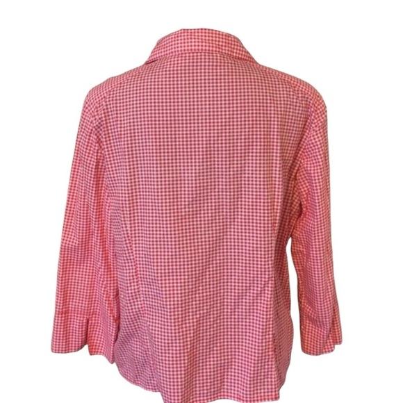 Lemon Grass Women Cotton Top M Red 3/4 Cuffed Sleeve Button Up Checked Preppy - Picture 3 of 5